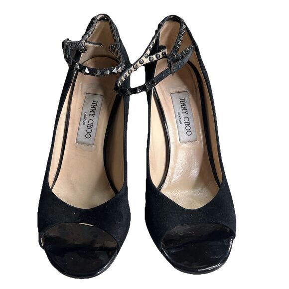 Jimmy Choo Suede Leather Studded Ankle Strap Stiletto Heels 40.5 (IT) Made Italy - Picture 2 of 13